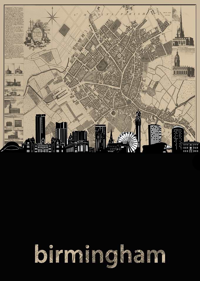 birmingham skyline sepia