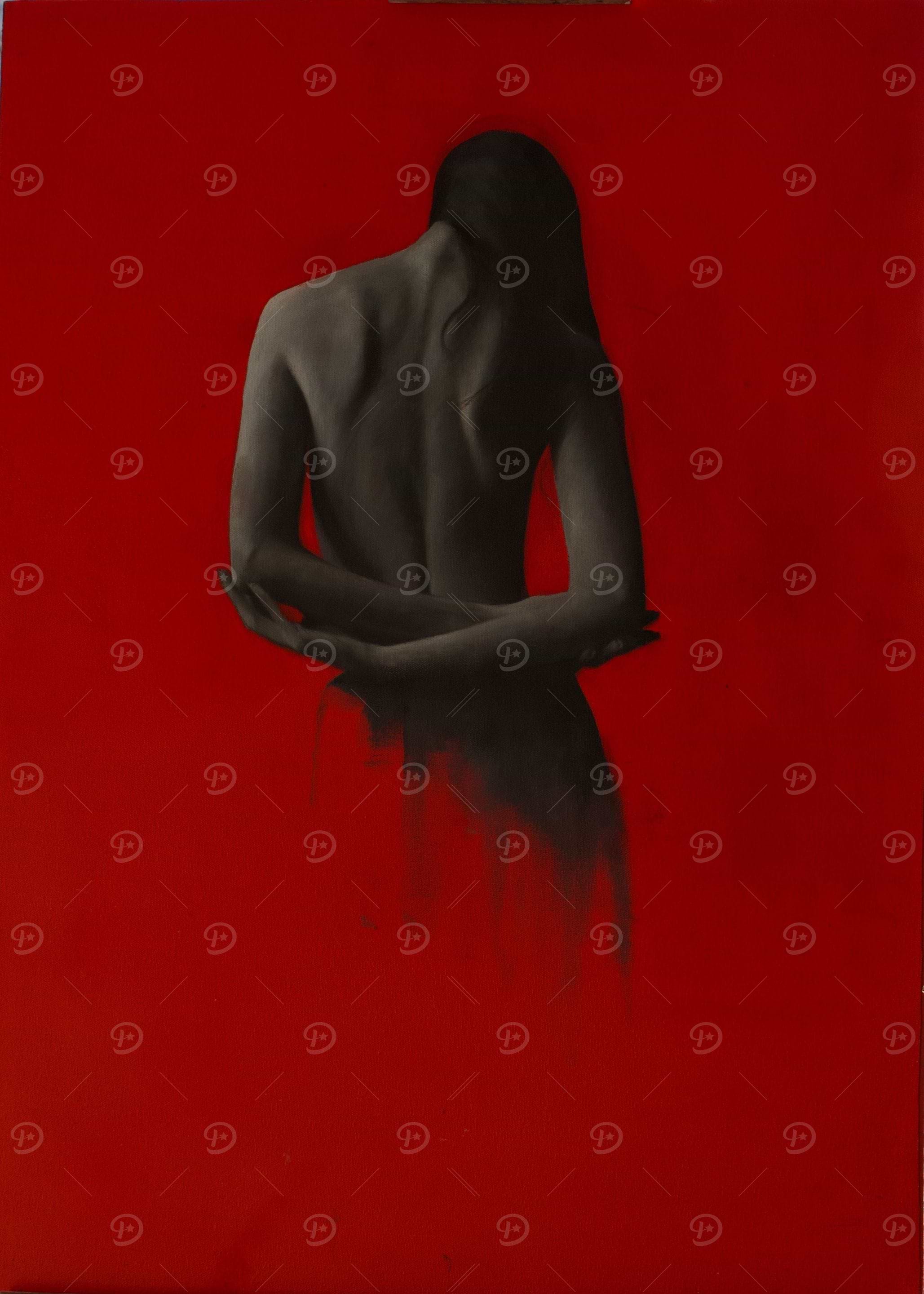 Woman's back on red