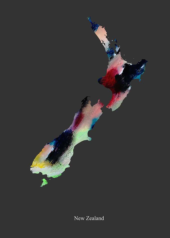 New Zealand Map Clourful