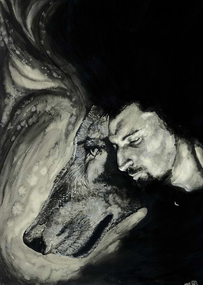 Wolf portrait man profile