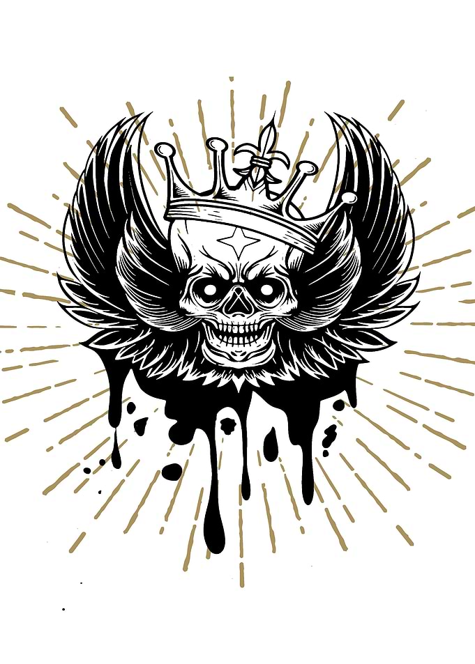 skull with wings and crown
