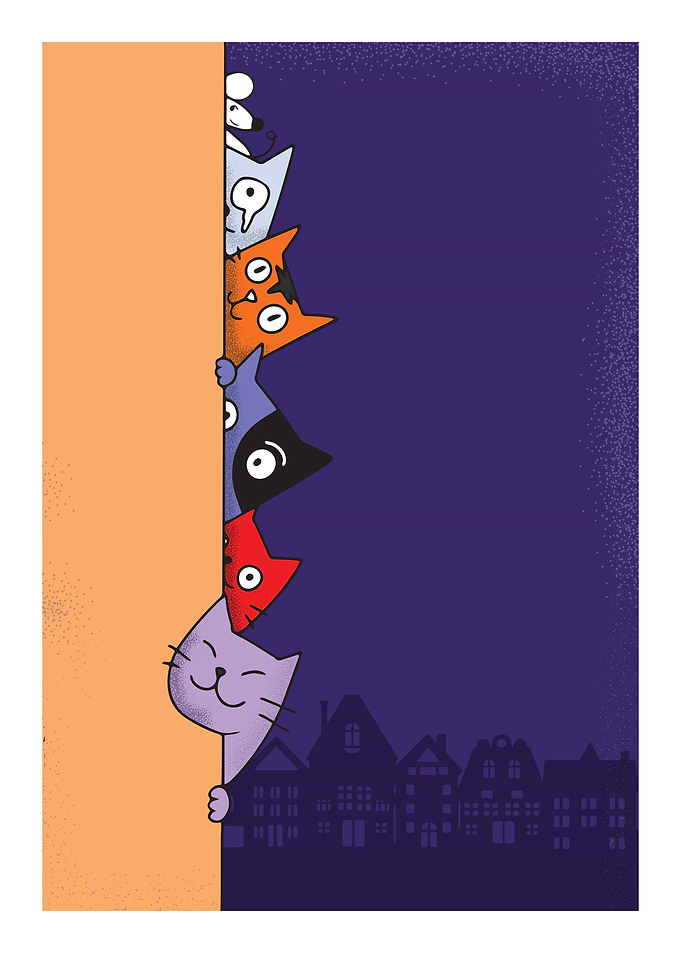 Cute doodle cats hide