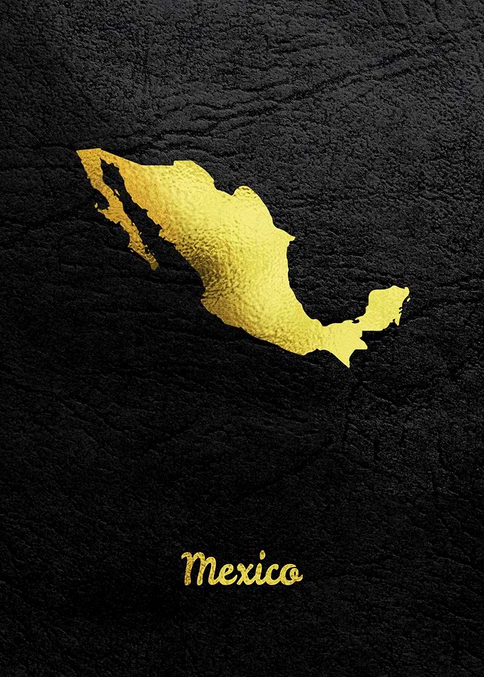 Golden Map Art Mexico