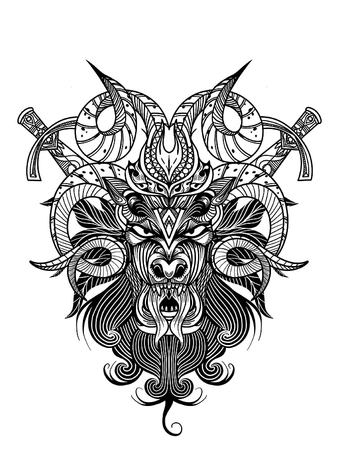 goat skull with swords