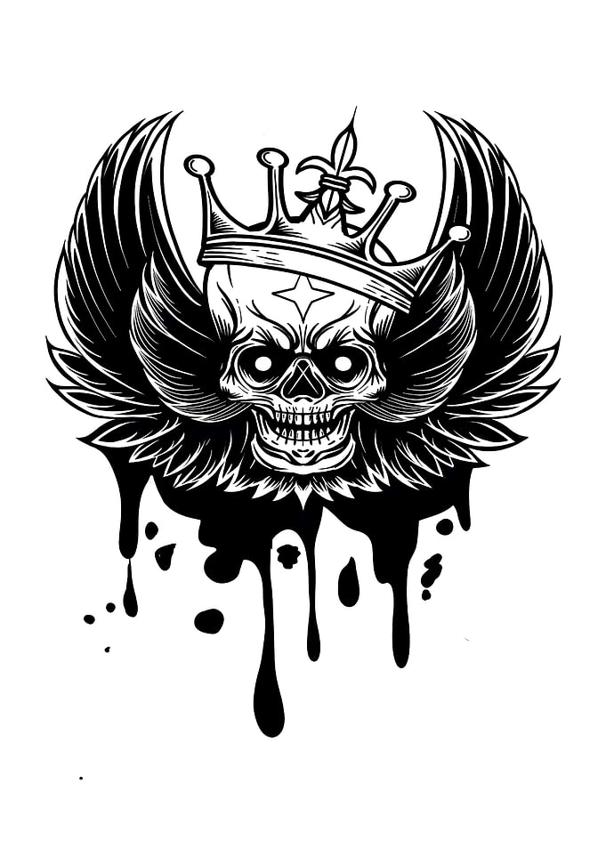 skull with wings and crown