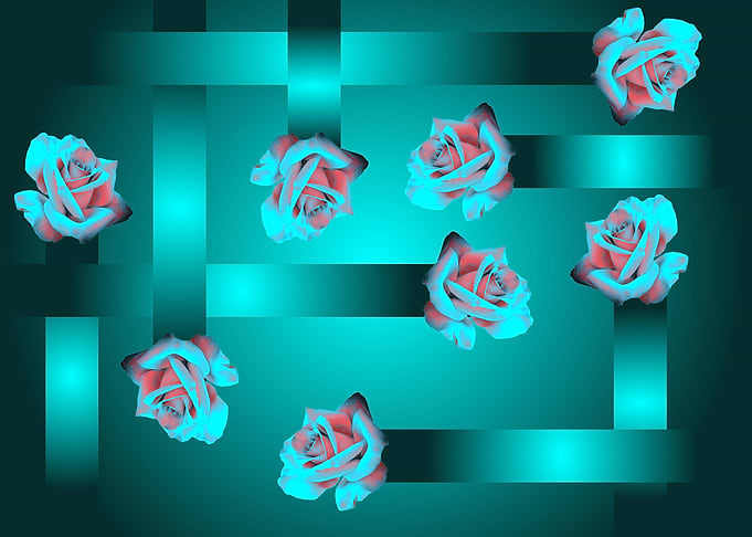 Metallic roses on blue