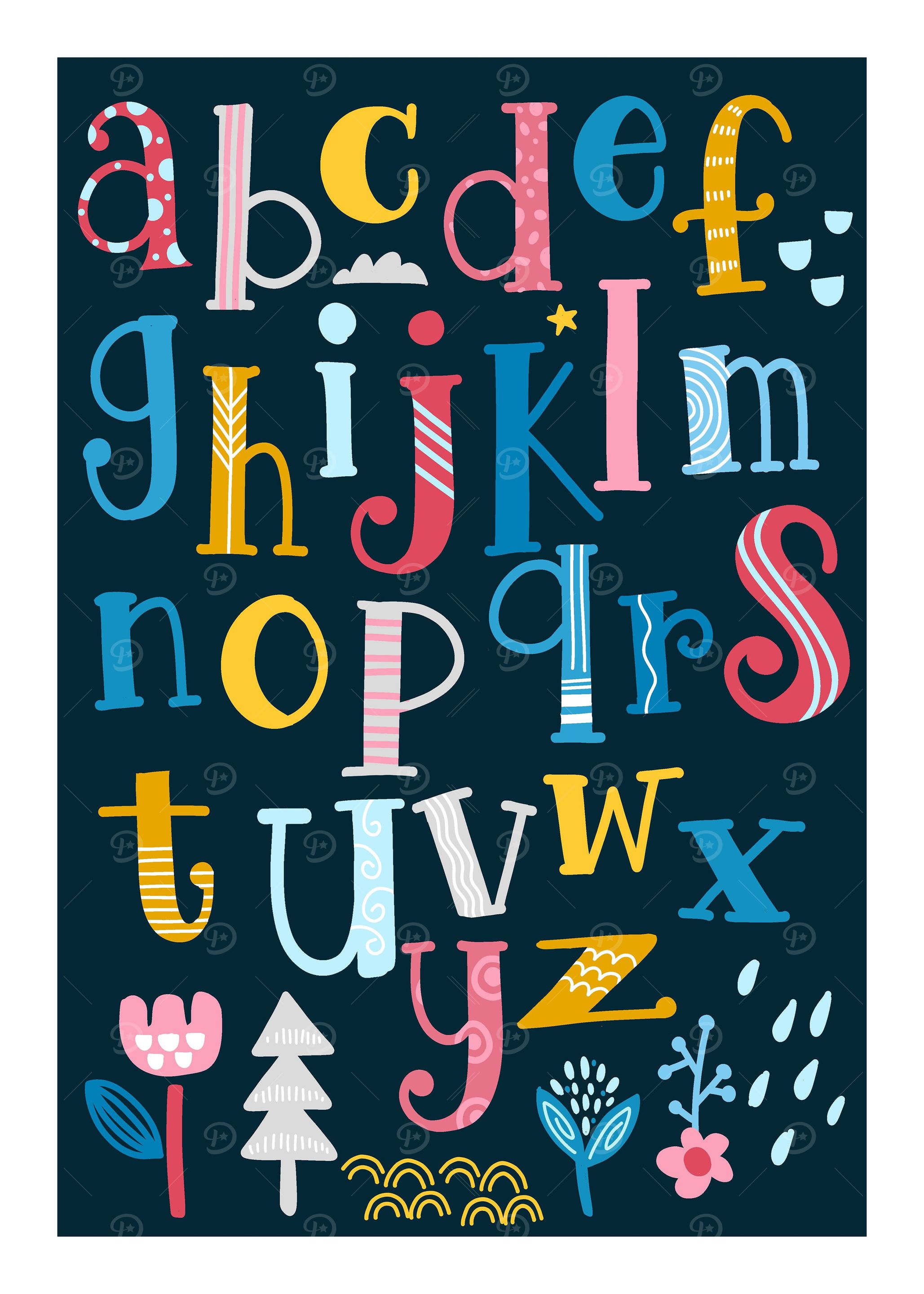 Cute alphabet with swirls