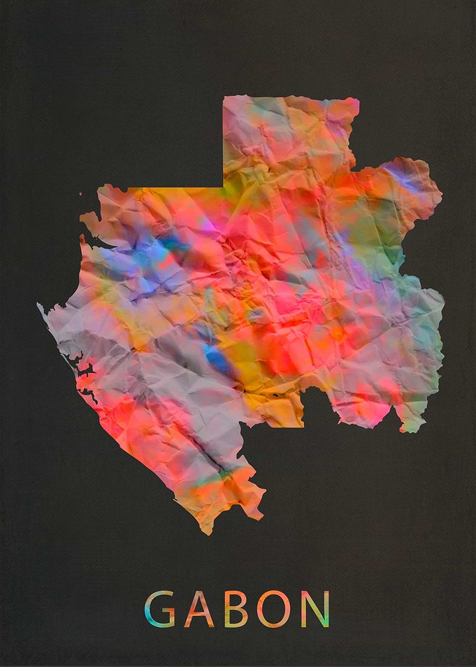 Gabon Tie Dye Map Country