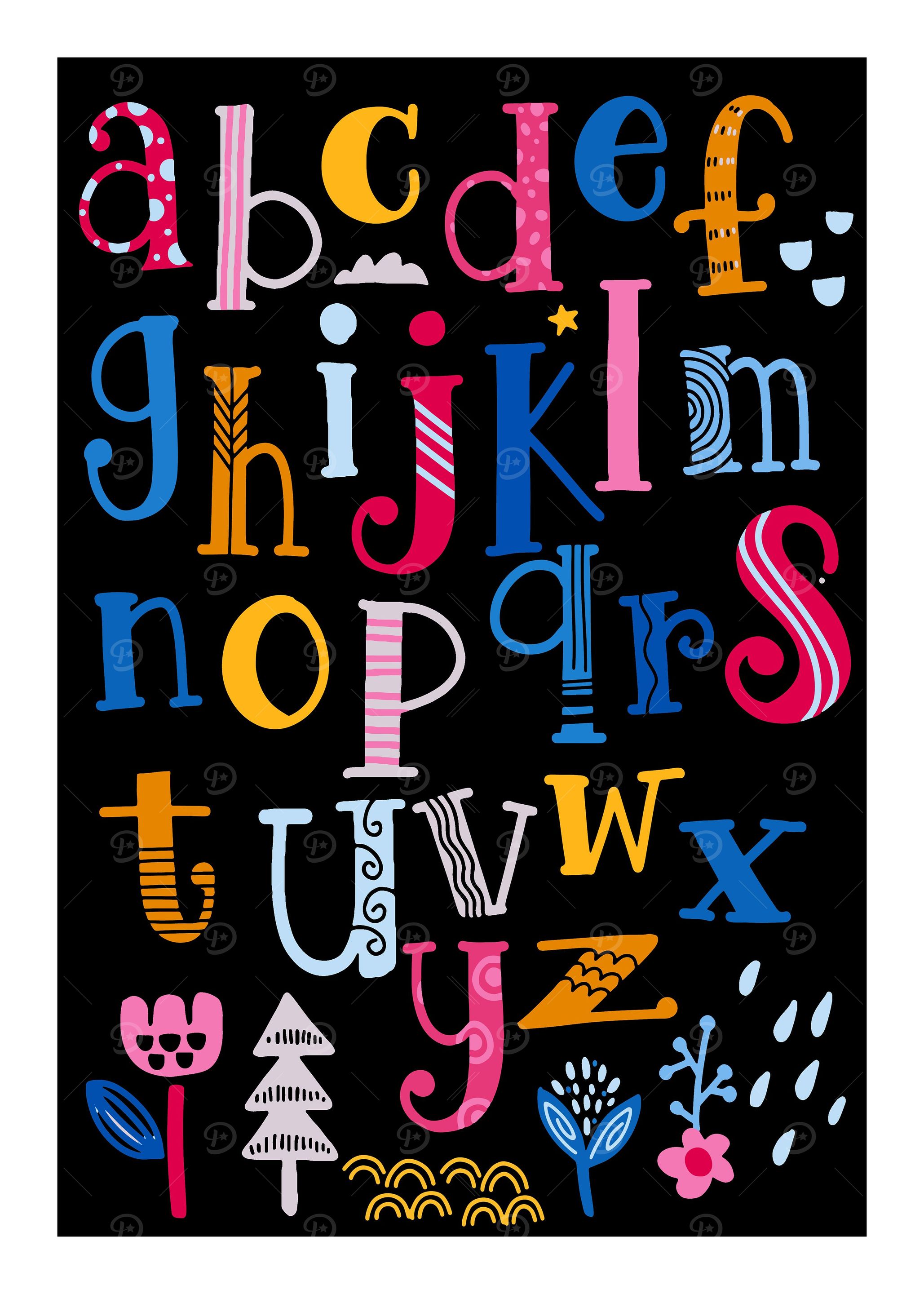 Cute alphabet with swirls