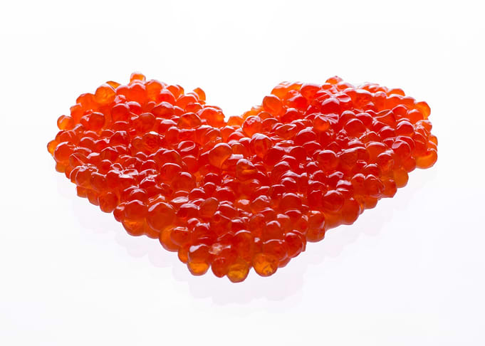 Heart made of red caviar