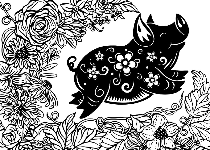 cute pig and craft style