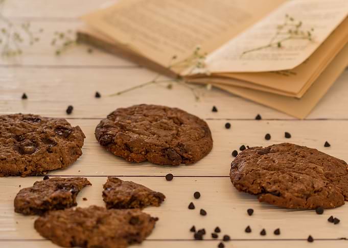 Cookies on table with book
