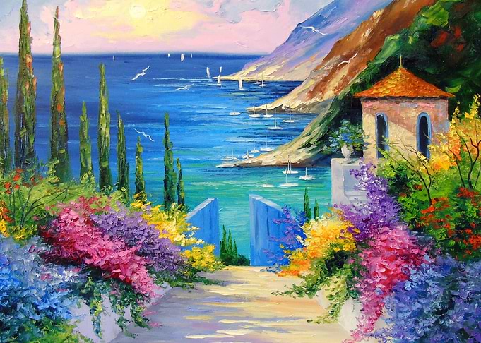 Sunny road to the sea