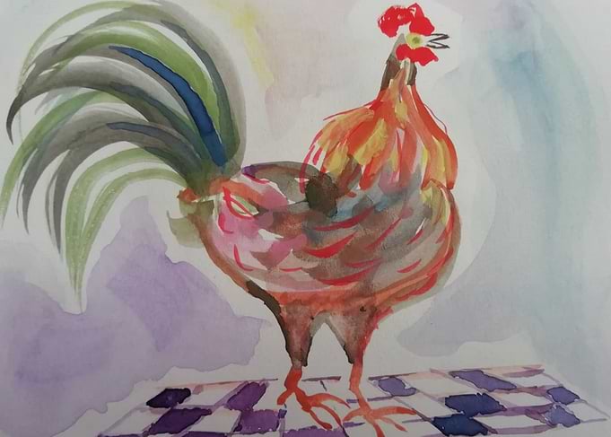 Rooster in watercolor