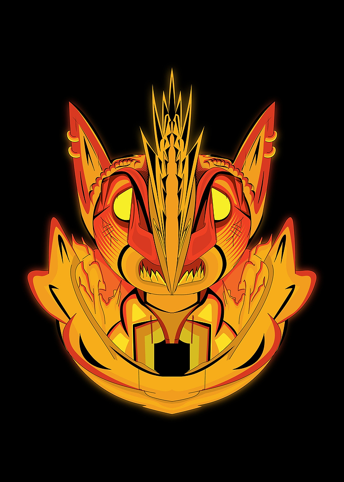 The fire puppet cat