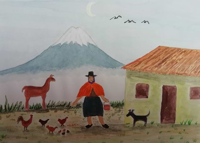Andean indian and volcano