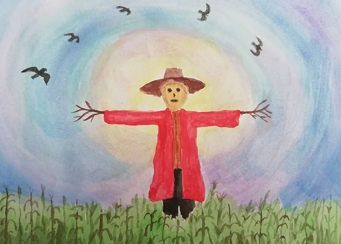 The scarecrow in red