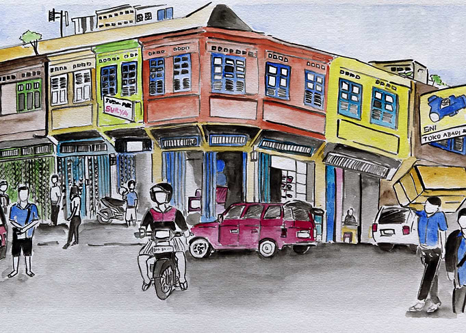 Colorful shop houses in As
