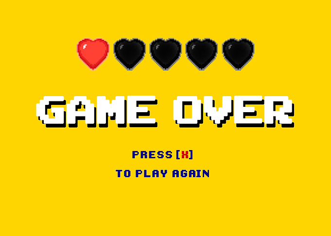 Game over 8 bit hearts x