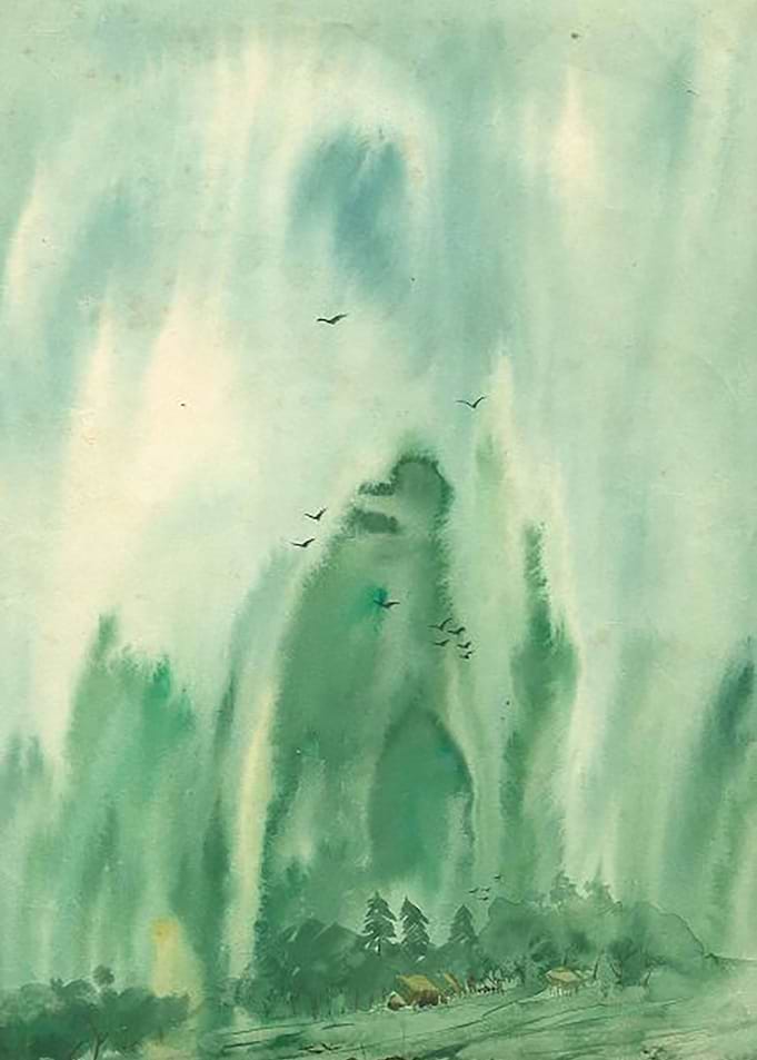 mountain in rain