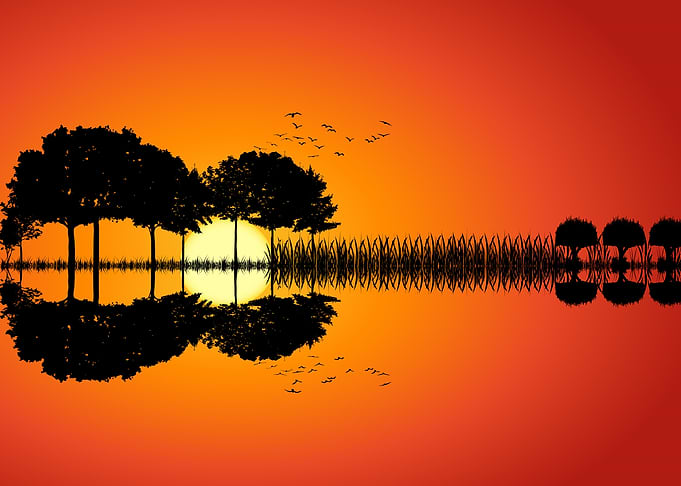 guitar island sunset