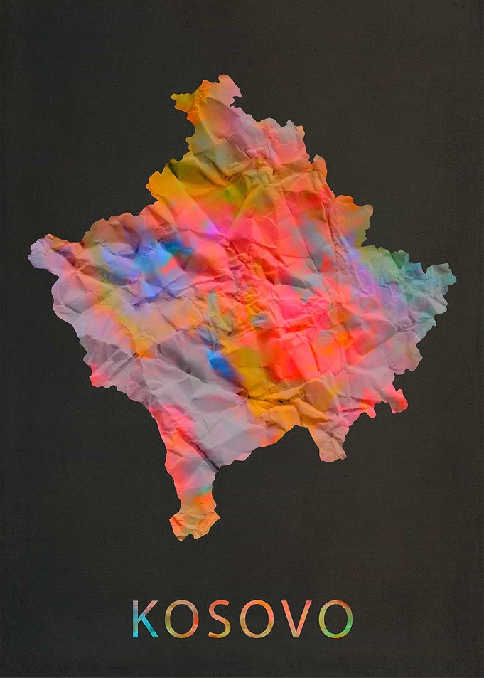 Kosovo Tie Dye Country Map