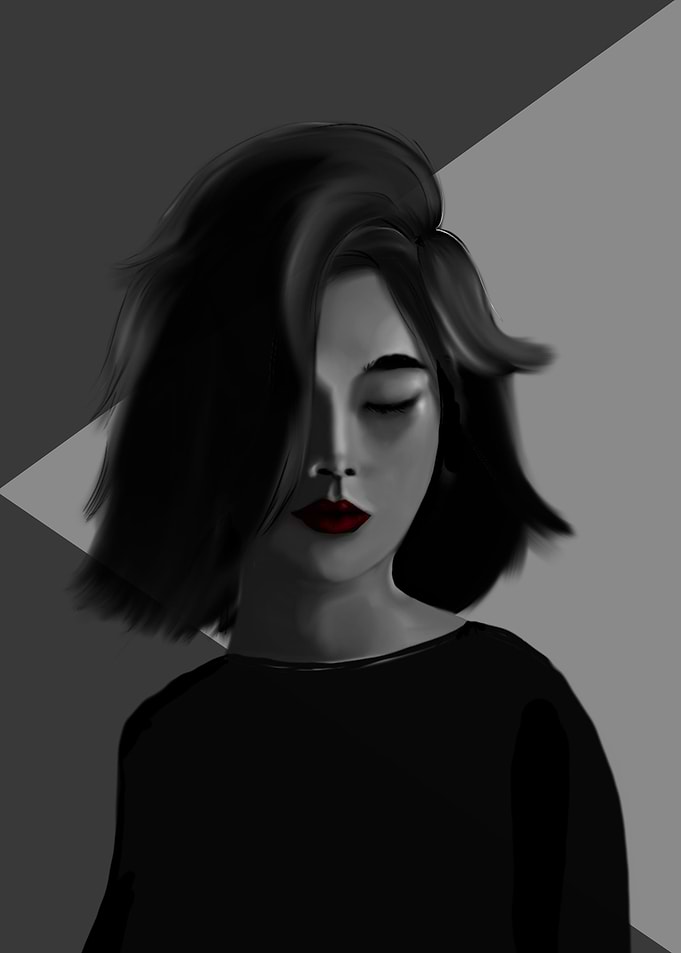 red lips black white woman