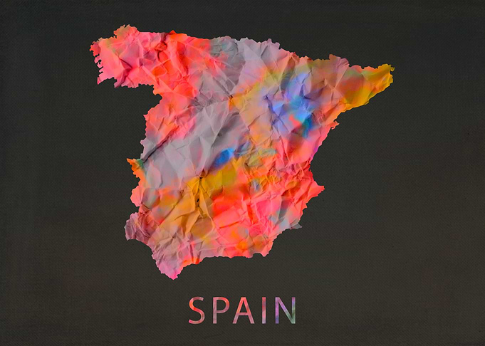 Spain Tie Dye Map Country