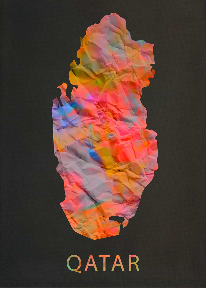 Qatar Tie Dye Map Country