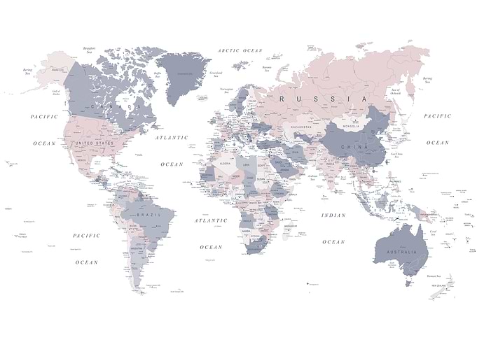 World Map in Pink and Blue