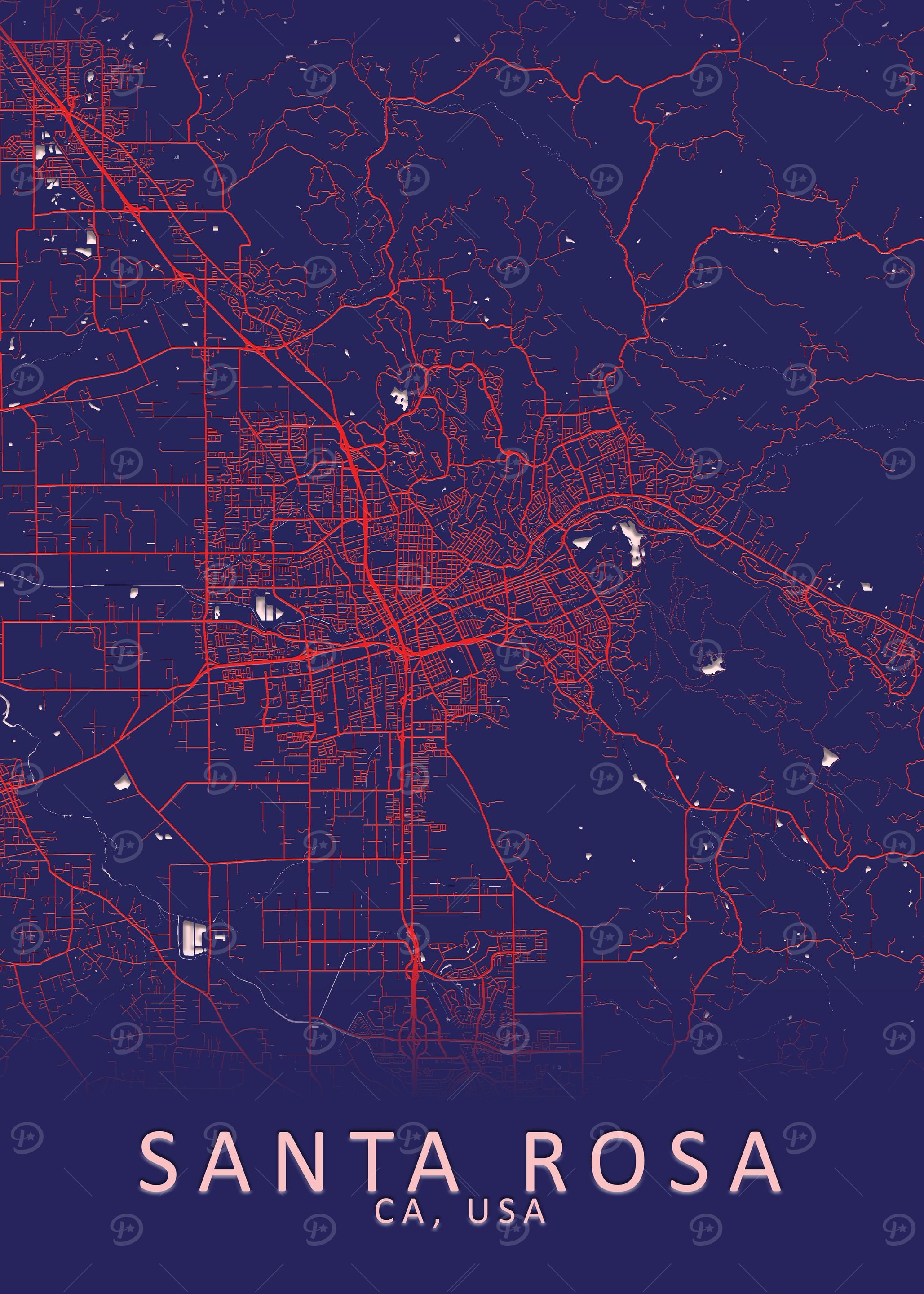 Santa Rosa CA USA City Map