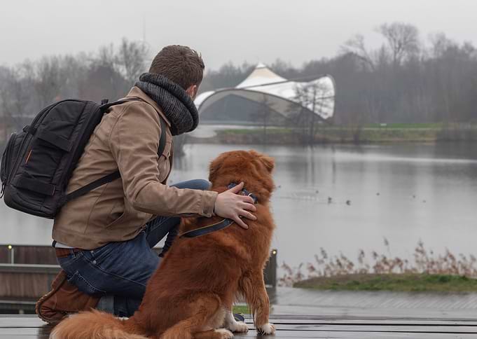 A man and his dog B