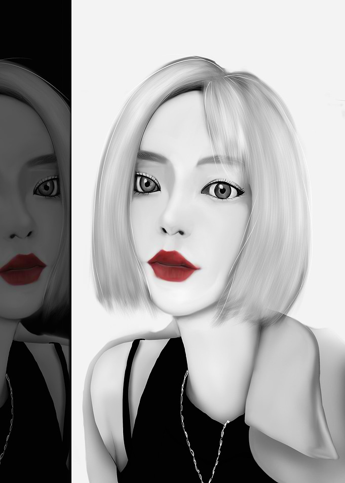 red lips on BW women