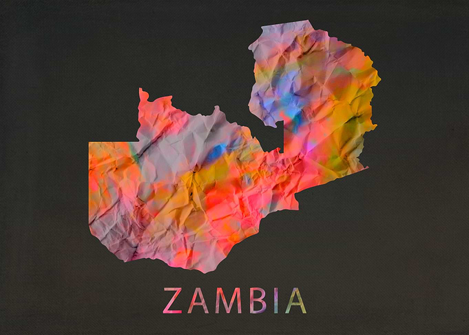 Zambia Tie Dye Map Country