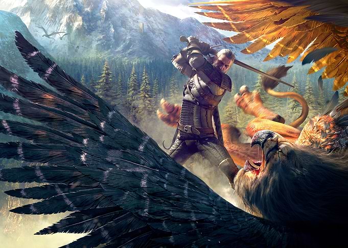 Geralt battling Griffin