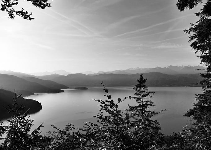 Lake Walchensee misty BW