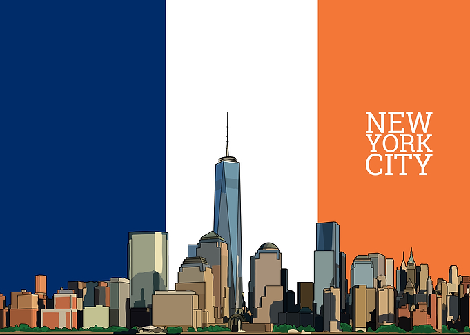 NYC skyline and flag
