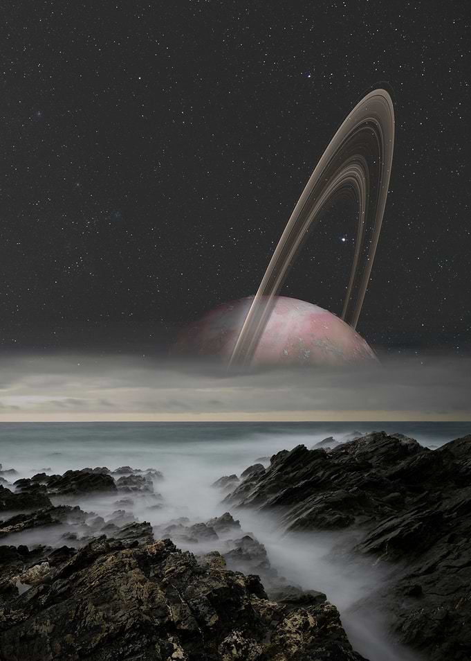 Saturn above alien horizon