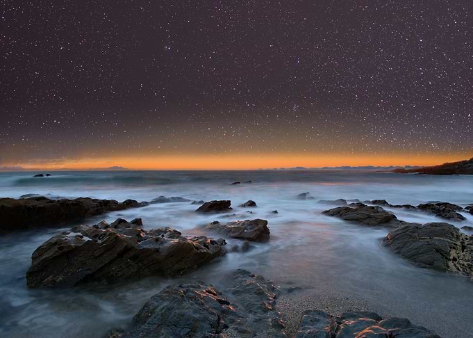Night sky above the beach
