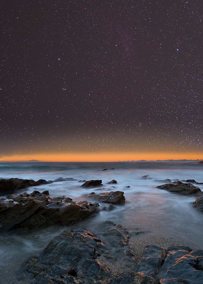 Night sky above the beach