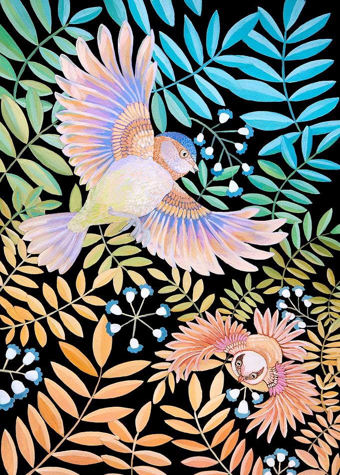 Tropical birds in forest