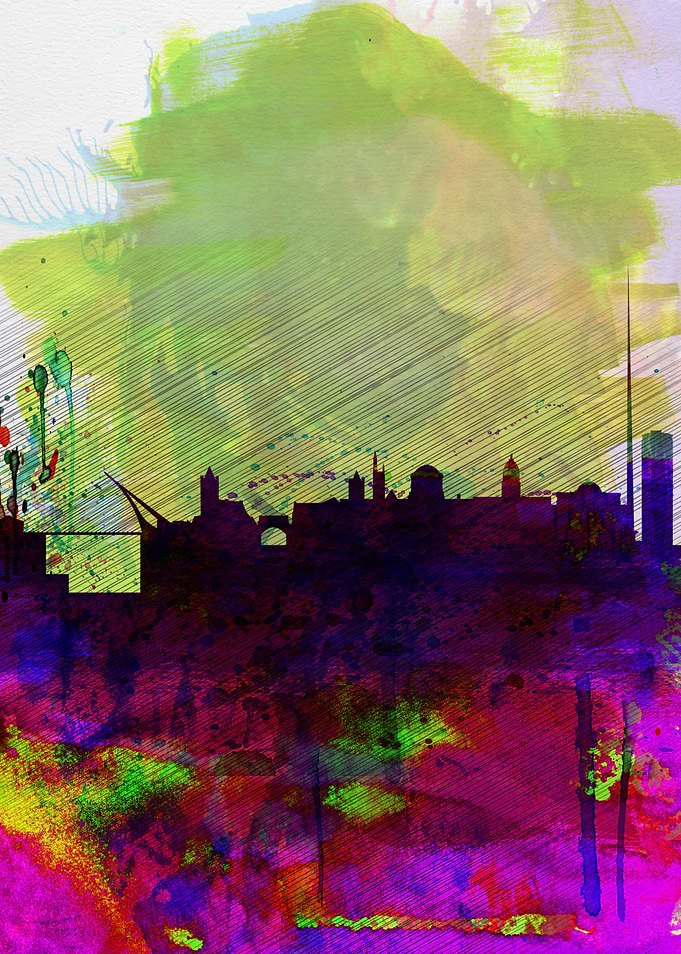 Dublin Watercolor Skyline