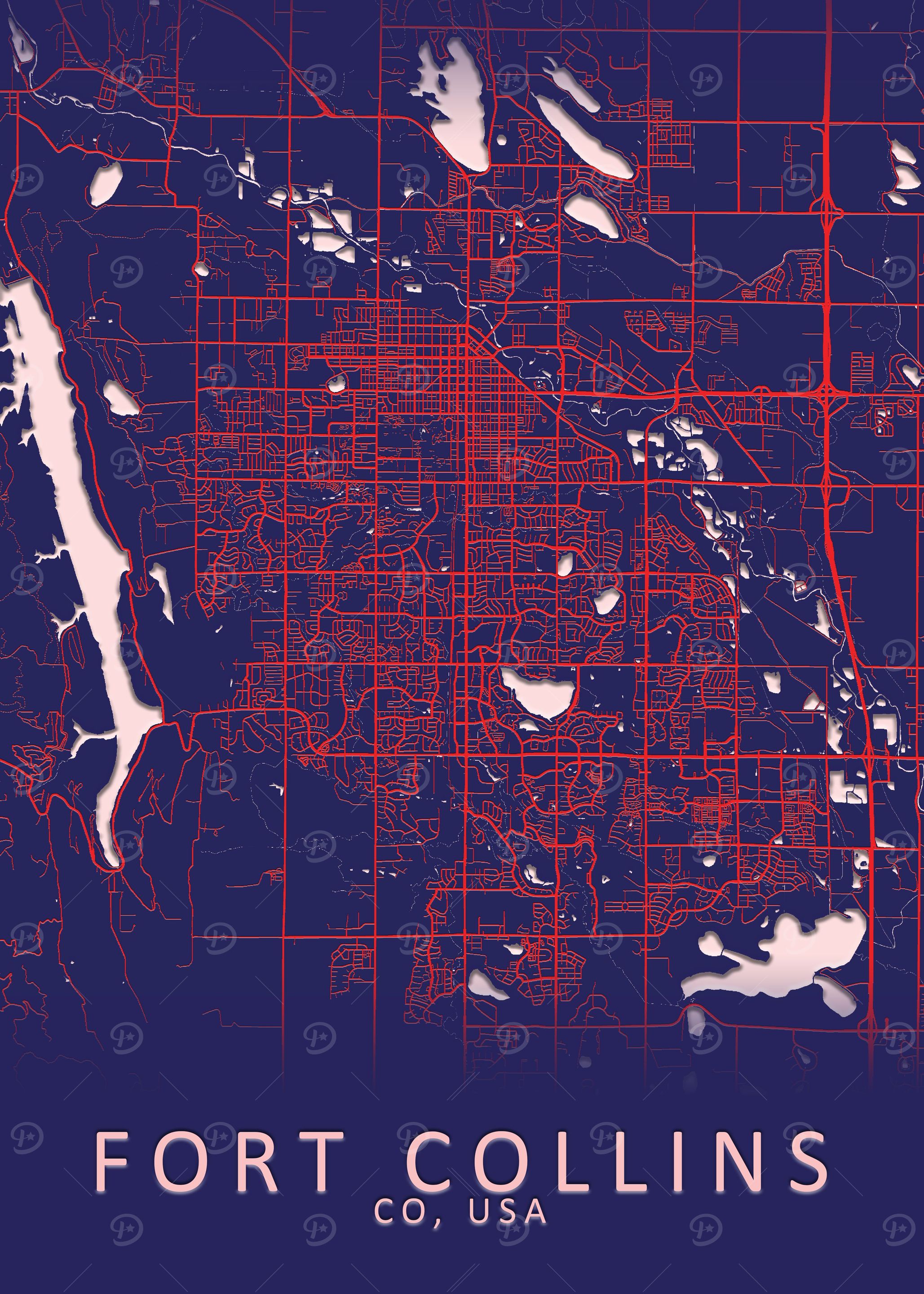 Fort Collins USA City Map