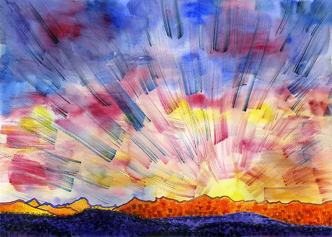 Watercolor Mountain Dawn