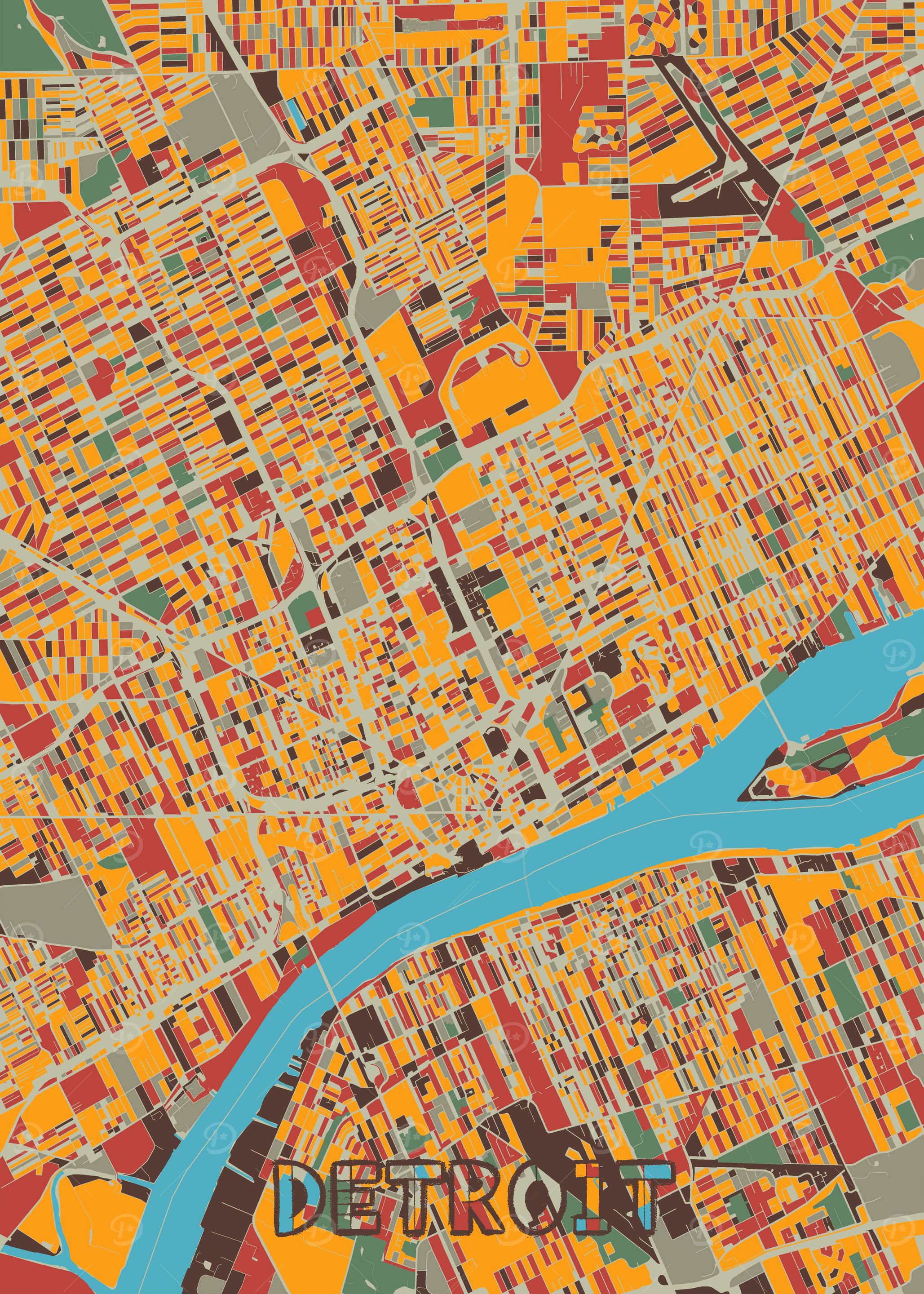 detroit map retro