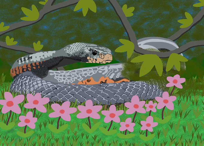 Serpiente entre flores