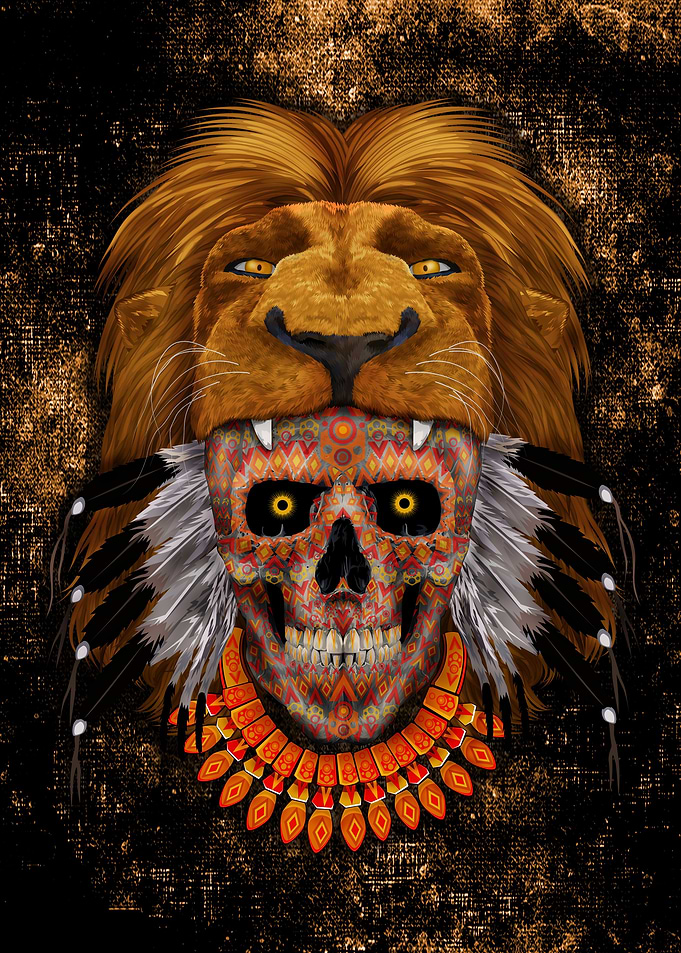 Lion Head and Skull
