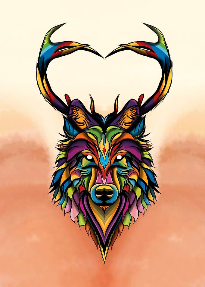 Popart wolf deer fullcolor