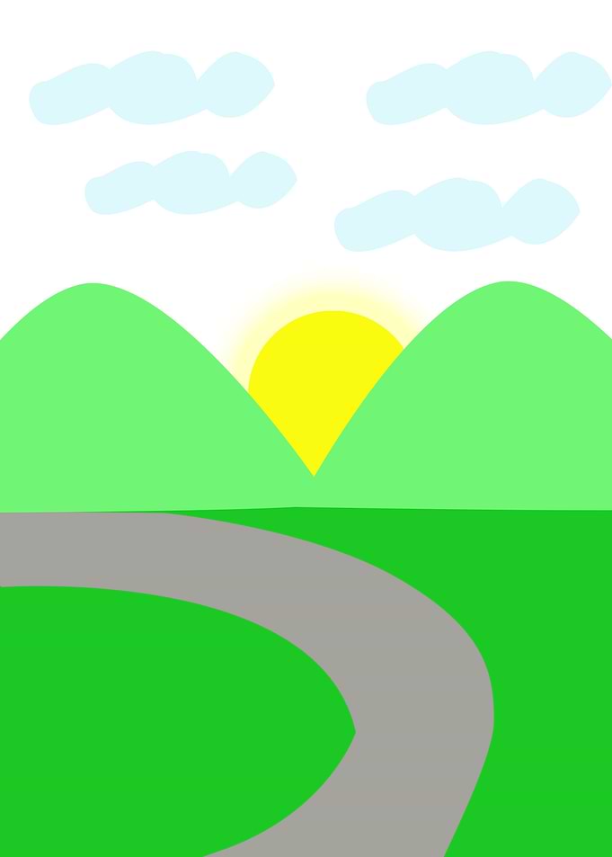 Two mountains with sun