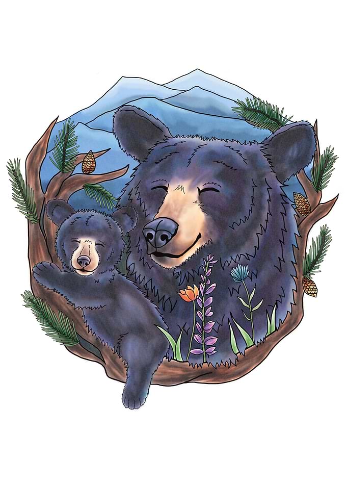 Black Bear Mom and Baby
